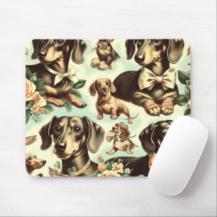 Vintage Dachshund Seamless Painting Mouse Pad