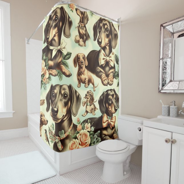 Vintage Dachshund Seamless Painting Shower Curtain (In Situ)