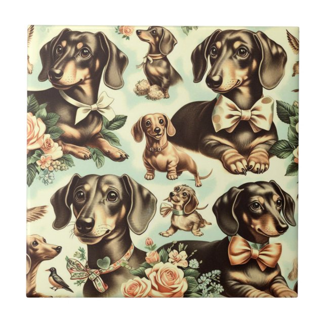 Vintage Dachshund Seamless Painting Tile (Front)