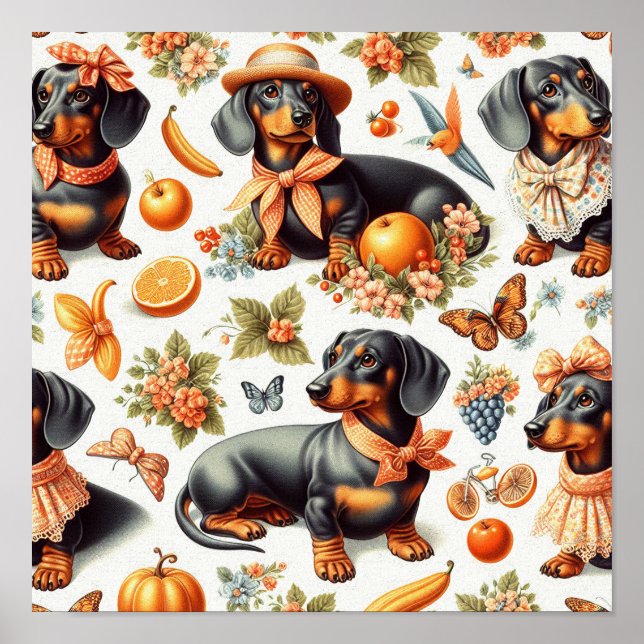 Vintage Dachshund Seamless Poster (Front)