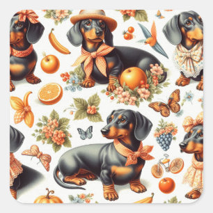 Vintage Dachshund Seamless Square Sticker