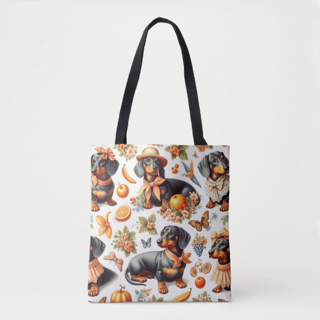 Vintage Dachshund Seamless Tote Bag (Front)