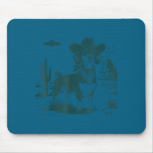 Vintage dachshund ufo western funny dog mouse pad