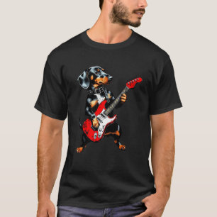 Vintage Dachshund Weenie Dog Playing Guitar Funny T-Shirt