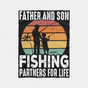 Vintage Dad And Son Fishing Partners For Life Fath Fleece Blanket
