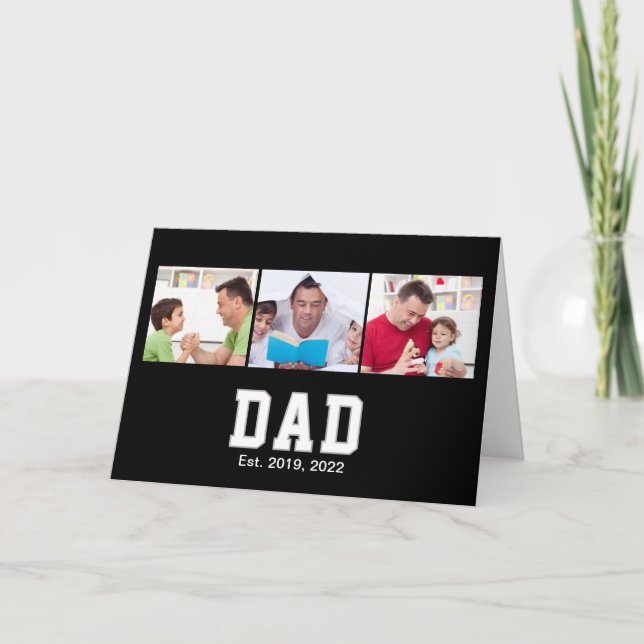 Vintage Dad Established Gift Text 3 Photo  Card (Front)