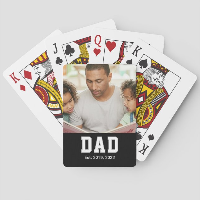 Vintage Dad Established Gift Text Photo Playing Cards (Back)