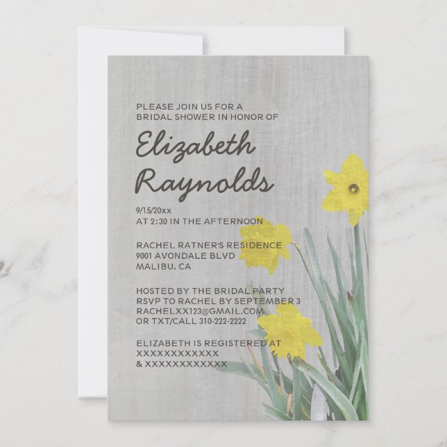 Vintage Daffodil Bridal Shower Invitations (Front)