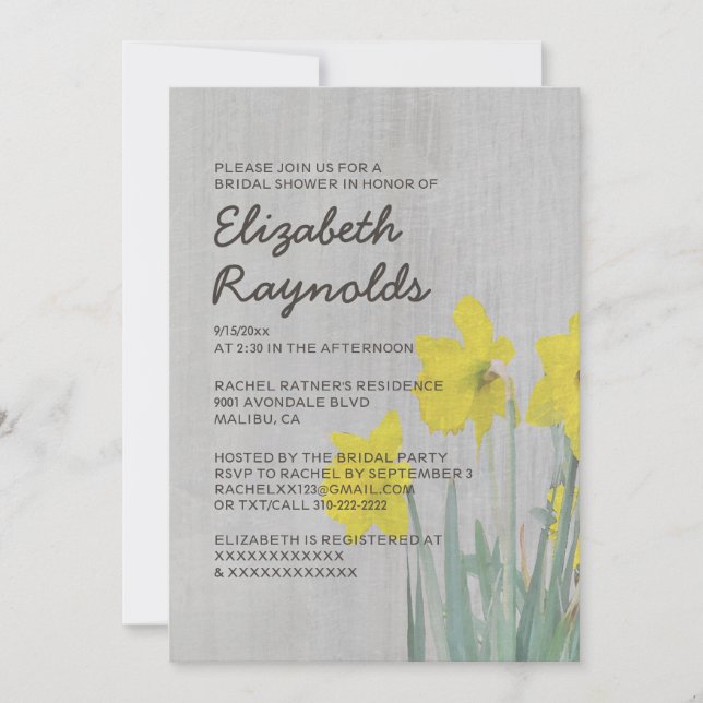 Vintage Daffodils Bridal Shower Invitations (Front)