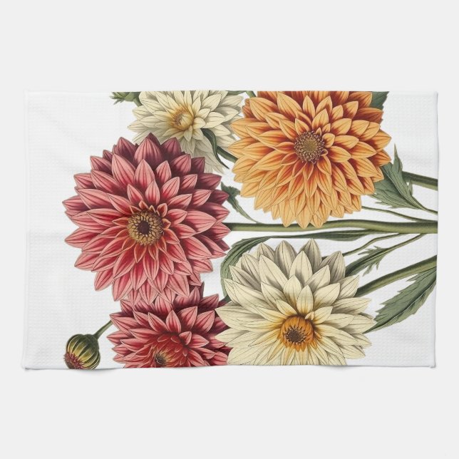 Vintage Dahlias Tea Towel (Horizontal)