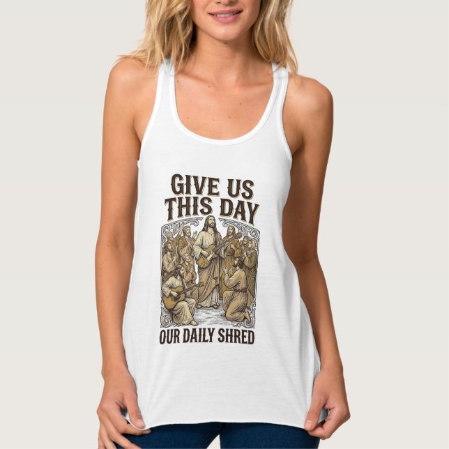 Vintage Daily Shred Religious Guitar Vector Singlet (Front)