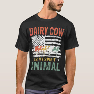 Vintage Dairy Cow Is My Spirit Animal American Fla T-Shirt