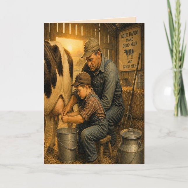 Vintage Dairy Farmer Father's Day Card (Front)