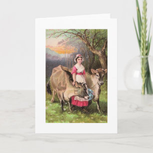 Vintage - Dairy Maid and Cows, Card