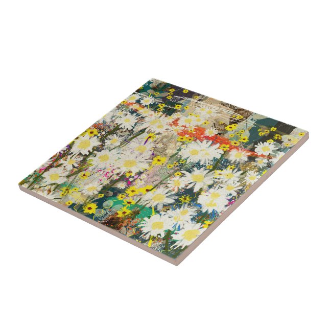 Vintage Daisies - Nature Inspired Floral Art -  Tile (Side)