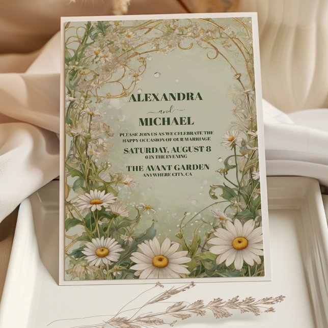 Vintage Daisies Wedding Art Nouveau  Invitation (Creator Uploaded)