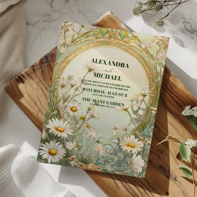 Vintage Daisies Wedding Art Nouveau  Invitation (Creator Uploaded)