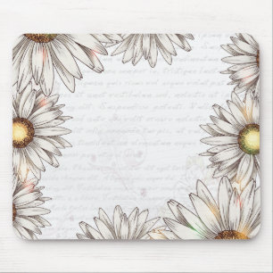Vintage Daisies & Writing Mouse Pad