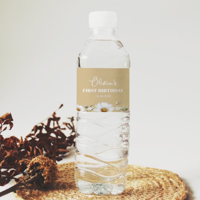 Vintage Daisy Bee Birthday Water Bottle Label (Creator Uploaded)