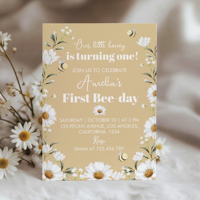 Vintage Daisy Bee First Birthday Invitation (Creator Uploaded)