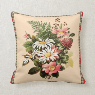 Vintage Daisy Bouquet Throw Pillow