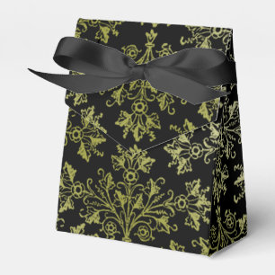 Vintage Daisy Floral Art in Golds on Black Favour Box