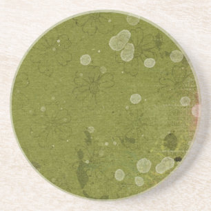 Vintage Daisy Floral Green Wallpaper Coaster