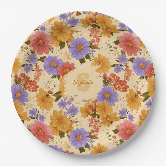 Vintage Daisy Floral Pattern (2) Paper Plate (Front)