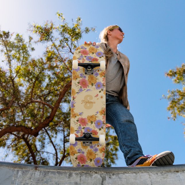 Vintage Daisy Floral Pattern (2) Skateboard (Outdoor 1)
