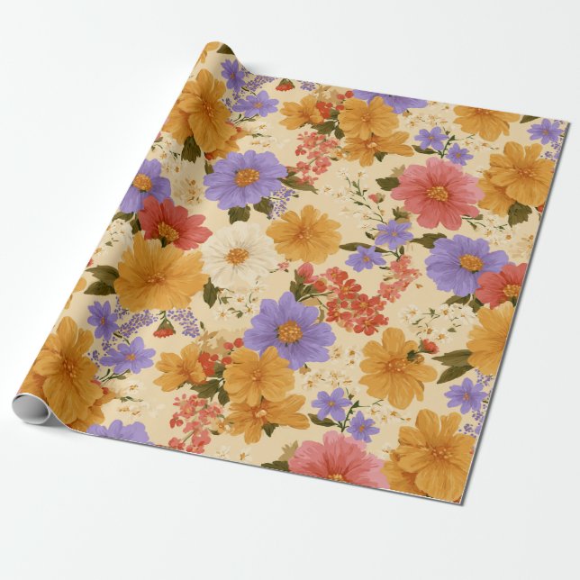 Vintage Daisy Floral Pattern (2) Wrapping Paper (Unrolled)
