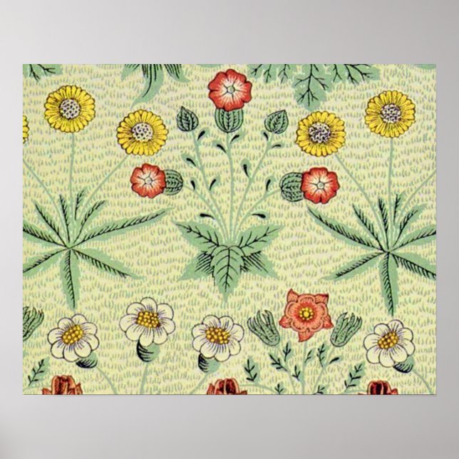 Vintage Daisy Floral Pattern Designer Wallpaper Poster (Front)