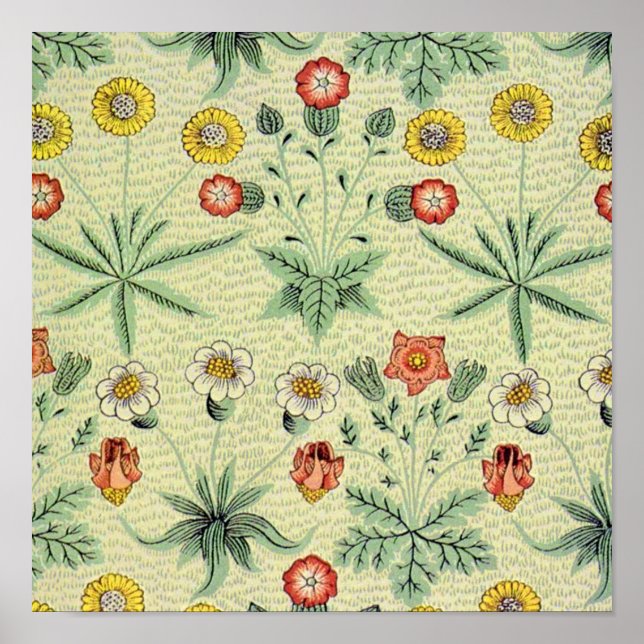 Vintage Daisy Floral Pattern Designer Wallpaper Poster (Front)