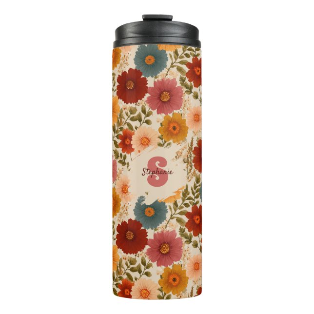 Vintage Daisy Floral Pattern Thermal Tumbler (Front)