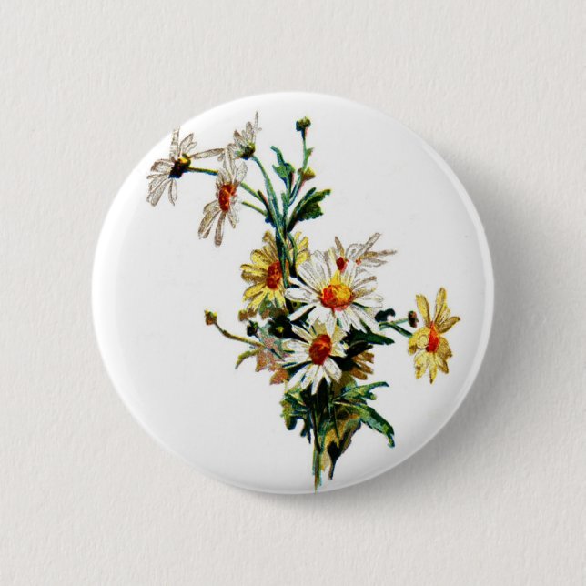 *Vintage Daisy* Flower Art 6 Cm Round Badge (Front)