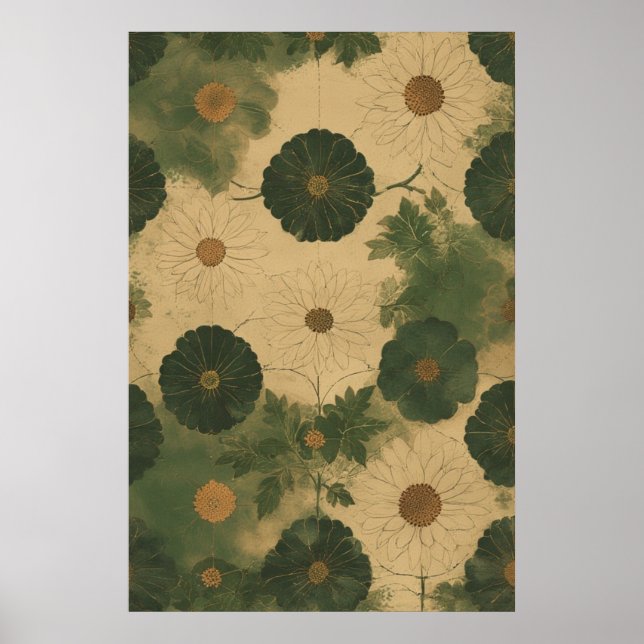 Vintage Daisy Garden: Hand-Drawn Botanical Pattern Poster (Front)