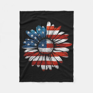 Vintage Daisy Usa American Flag 4th Of July Patrio Fleece Blanket