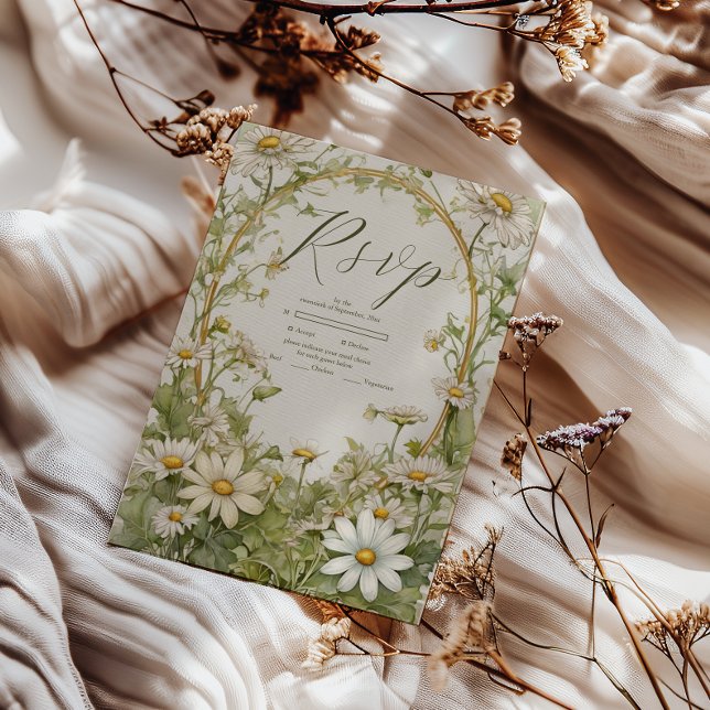 Vintage Daisy Wedding Art Nouveau RSVP Card (Creator Uploaded)