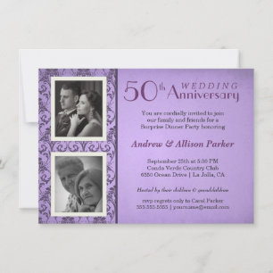 Vintage Damask Anniversary Two Photos Invitation