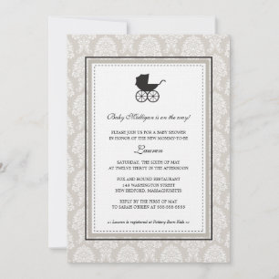 Vintage Damask Baby Carriage Baby Shower Invitation