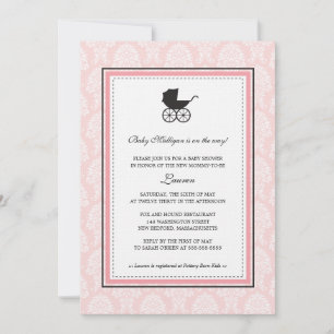 Vintage Damask Baby Carriage Baby Shower Invitation