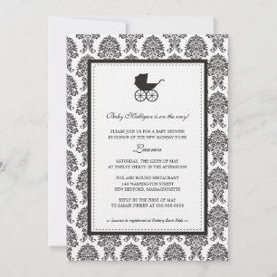 Vintage Damask Baby Carriage Baby Shower Invitation