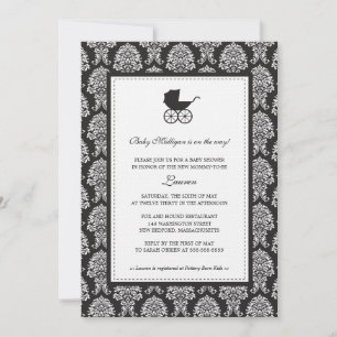 Vintage Damask Baby Carriage Baby Shower Invitation