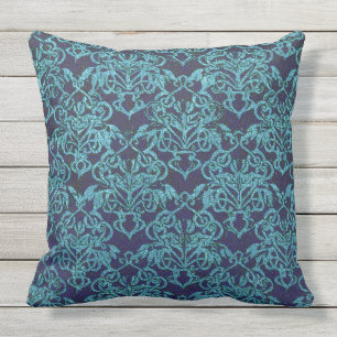 vintage,damask,blue,floral,pattern,teal,chic,moder cushion