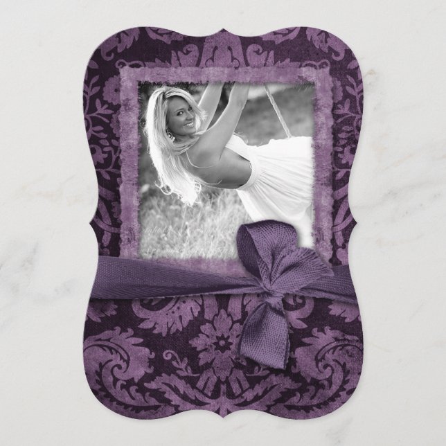 Vintage Damask Bow Grad Photo Card (Front)