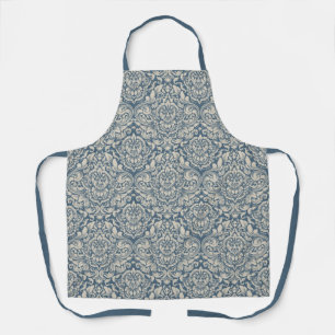 Vintage Damask Brocade Flourish on Blue Apron
