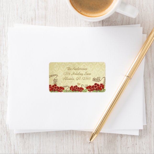 Vintage Damask Burgundy Flowering Branch Label (Insitu)