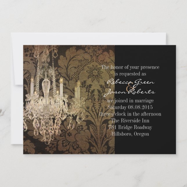 vintage damask chandelier wedding invitation (Front)