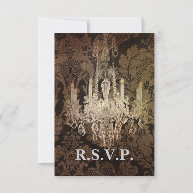vintage damask chandelier wedding RSVP response (Front)