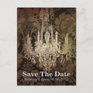 vintage damask chandelier wedding save the date announcement postcard