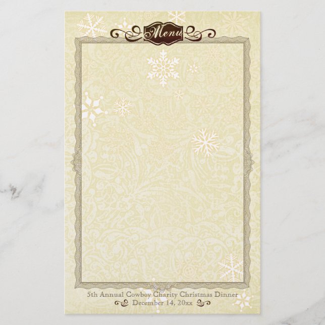 Vintage damask Christmas holiday menu stationery (Front)